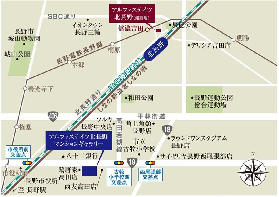 アルファステイツ北長野の現地案内図