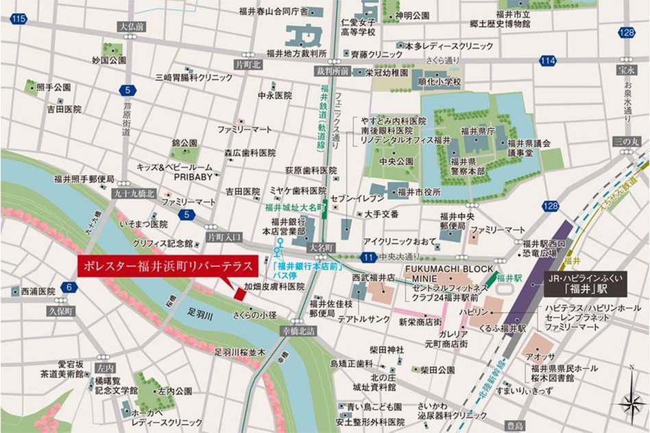 ポレスター福井浜町リバーテラスの現地案内図