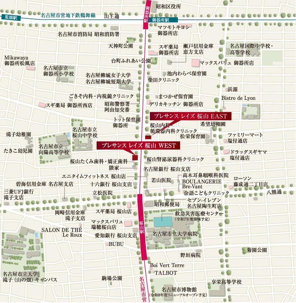 プレサンス レイズ 桜山 WEST・EASTの現地案内図