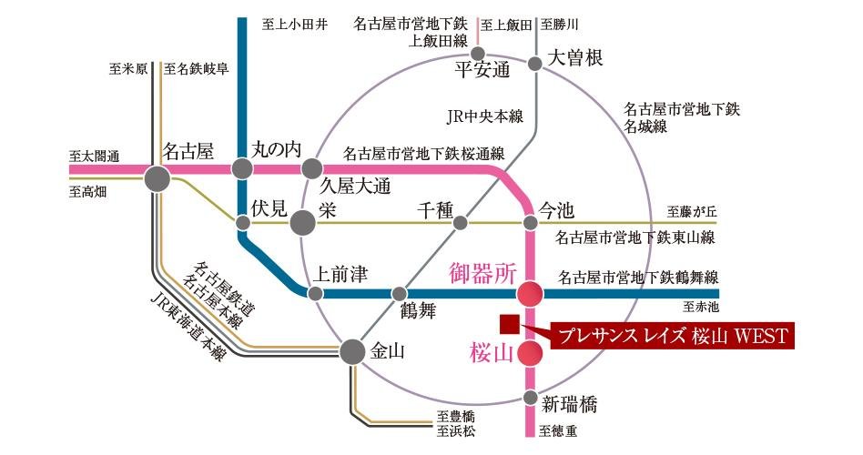 プレサンス レイズ 桜山 WEST・プレサンス レイズ 桜山 EASTの交通アクセス図