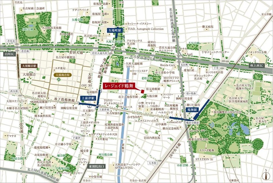 レ・ジェイド鶴舞の現地案内図