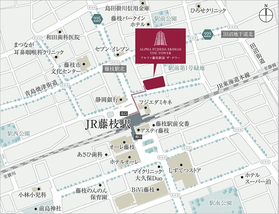 アルファ藤枝駅前ザ・タワーの現地案内図