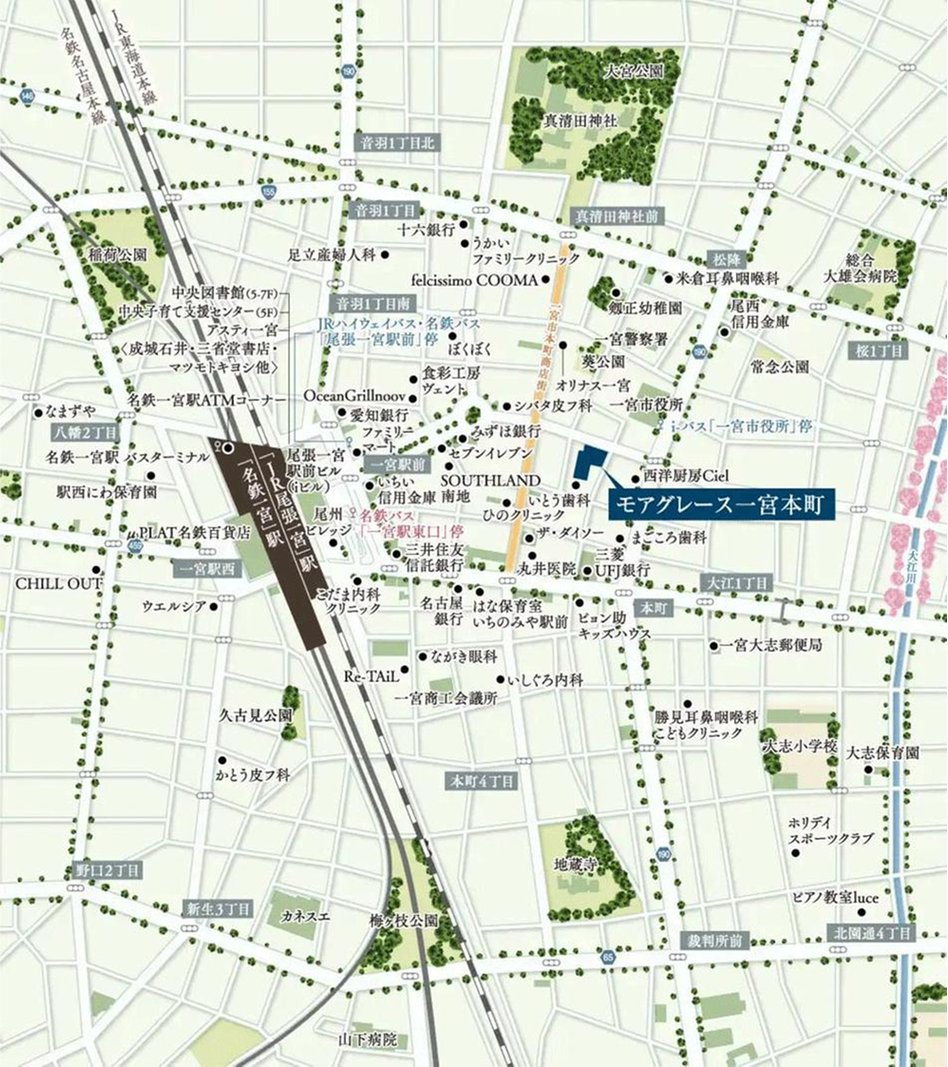 モアグレース一宮本町の現地案内図