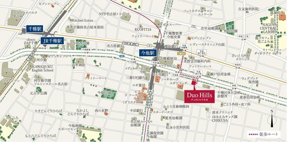 デュオヒルズ今池の現地案内図