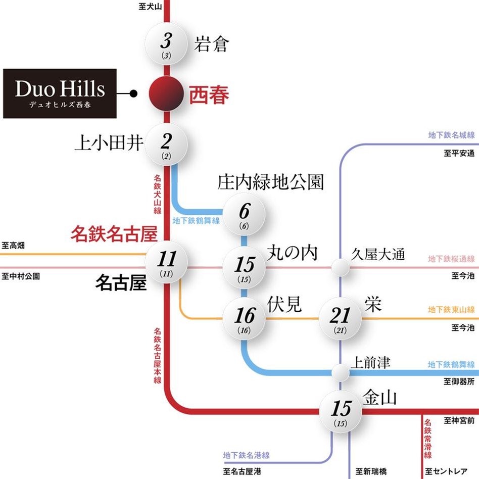 デュオヒルズ西春の交通アクセス図