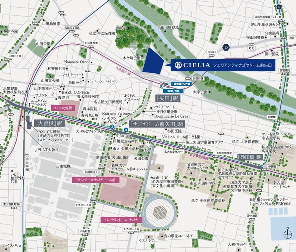 シエリアシティナゴヤドーム前矢田の現地案内図