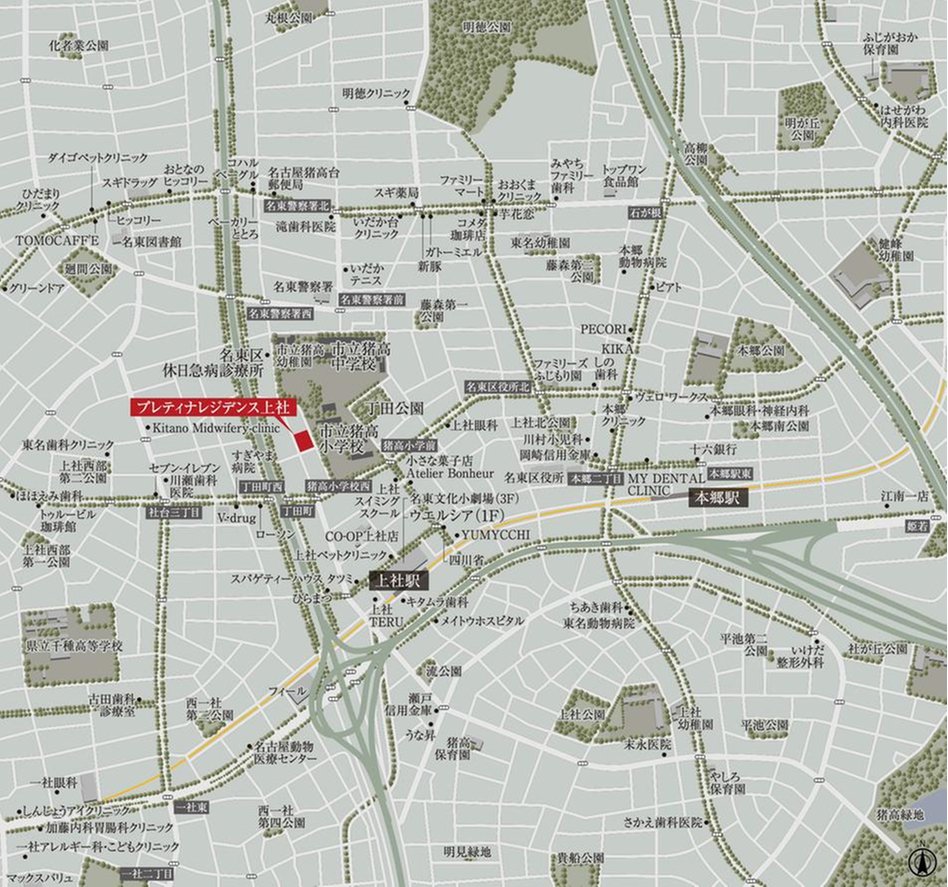 プレティナレジデンス上社の現地案内図