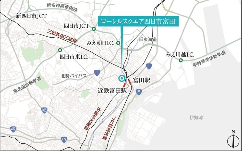 ローレルスクエア四日市富田の交通アクセス図