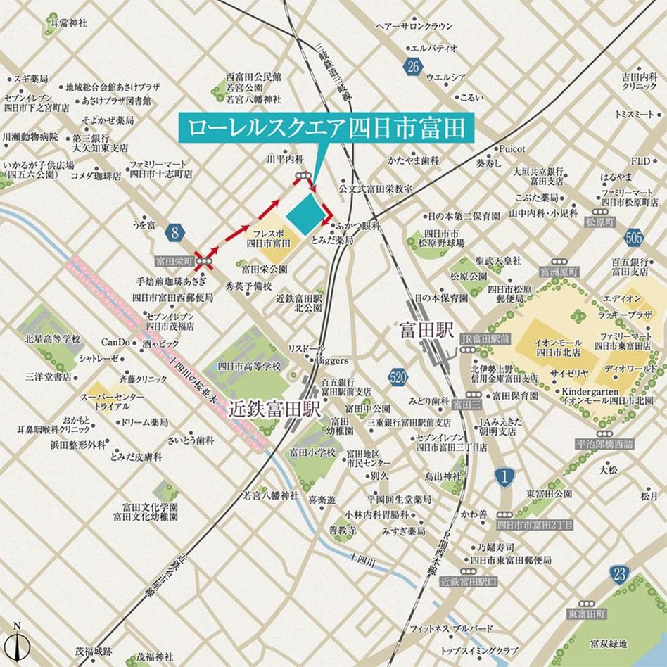 ローレルスクエア四日市富田の現地案内図