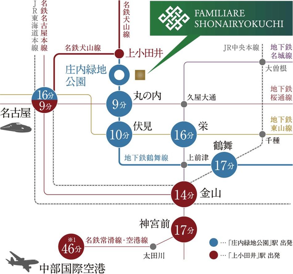 ファミリアーレ庄内緑地の交通アクセス図
