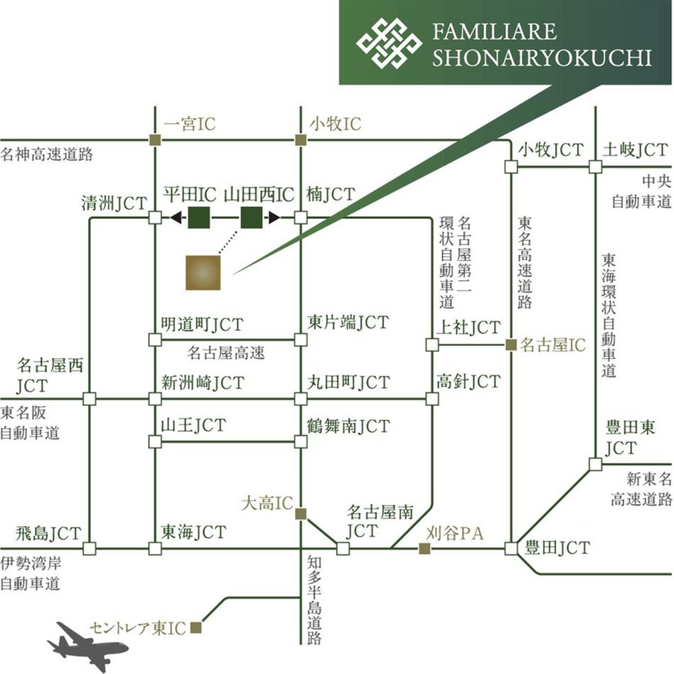 ファミリアーレ庄内緑地の交通アクセス図