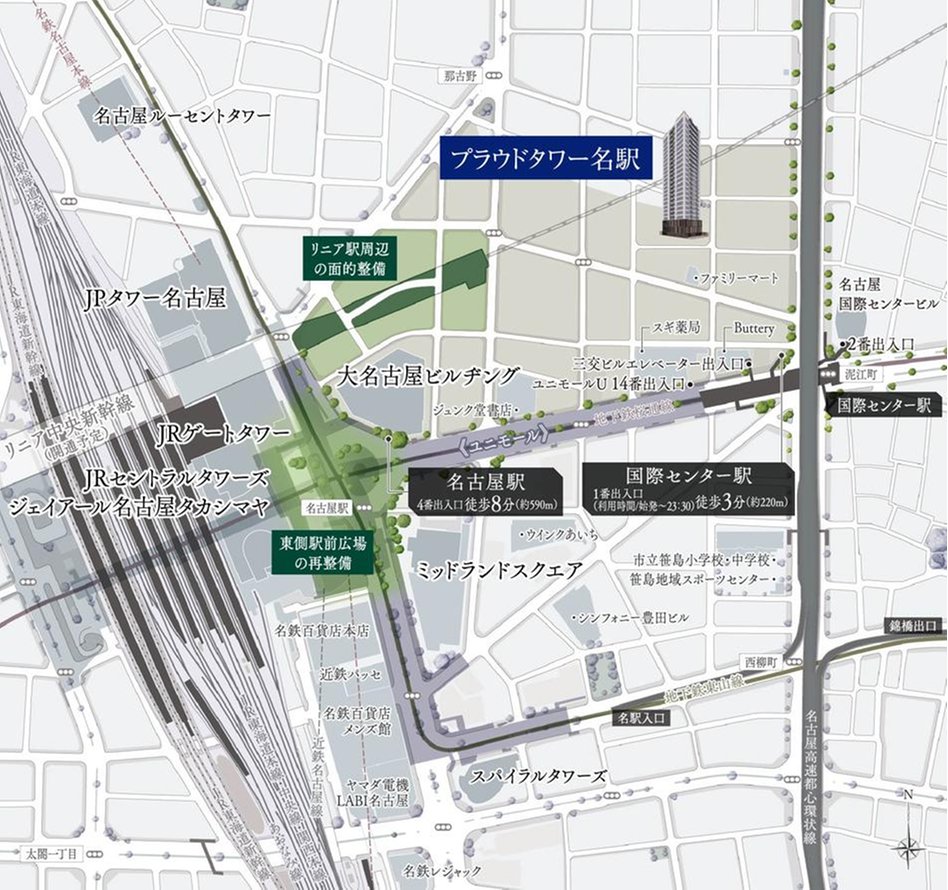 プラウドタワー名駅の現地案内図