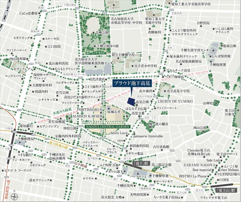 プラウド池下高見の現地案内図