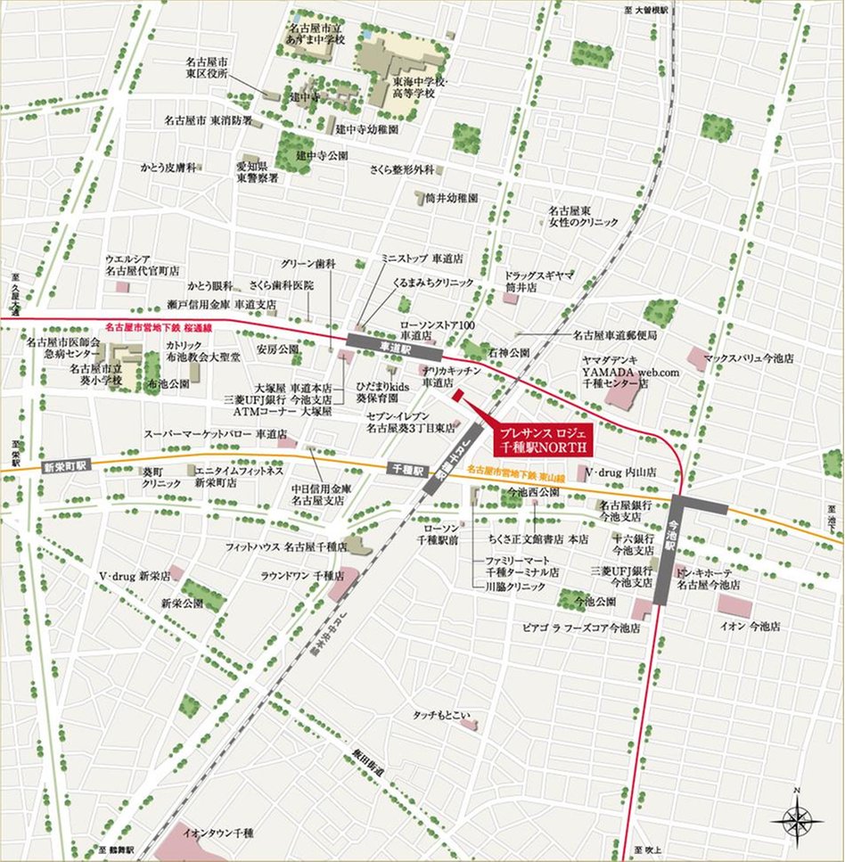 プレサンス ロジェ 千種駅NORTHの現地案内図