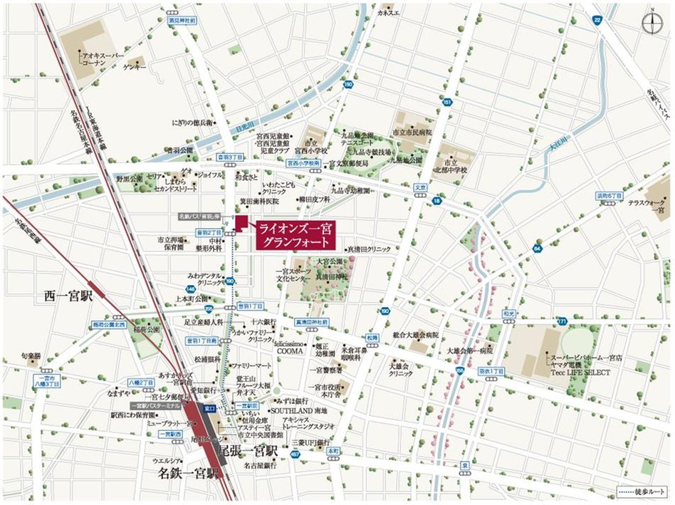 ライオンズ一宮グランフォートの現地案内図