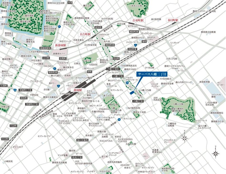 サーパス八幡二丁目の現地案内図