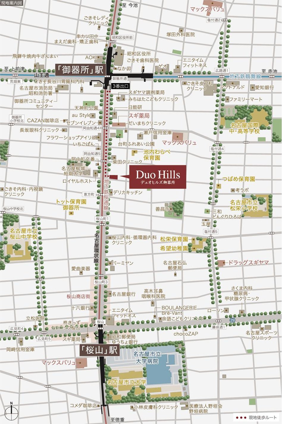 デュオヒルズ御器所の現地案内図
