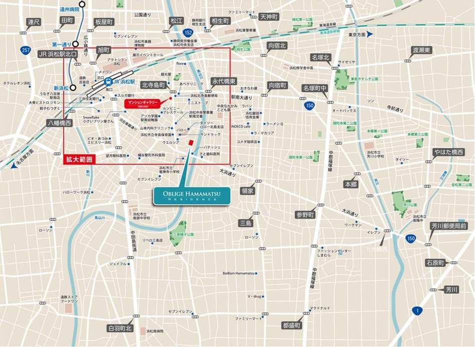 オブリージュ浜松レジデンスの現地案内図