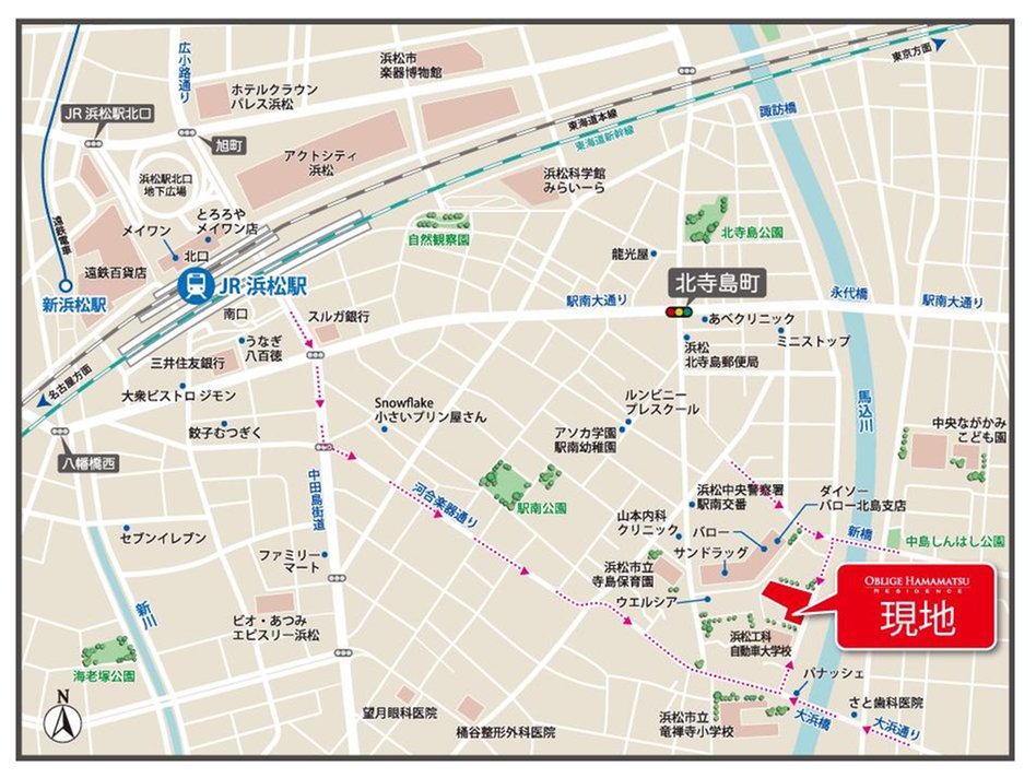 オブリージュ浜松レジデンスの現地案内図