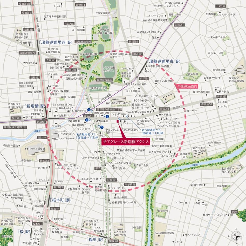 モアグレース新瑞橋アクシスの現地案内図