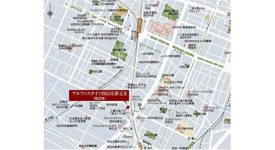アルファステイツ四日市新正IIの現地案内図