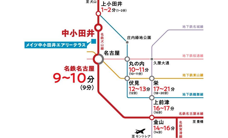 メイツ中小田井エアリーテラスの交通アクセス図
