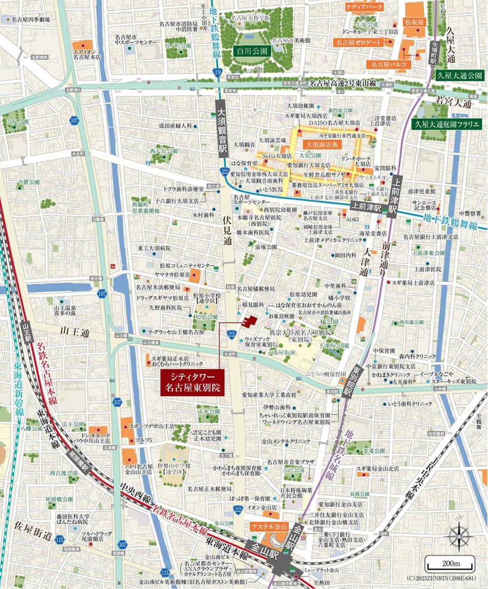シティタワー名古屋東別院の現地案内図