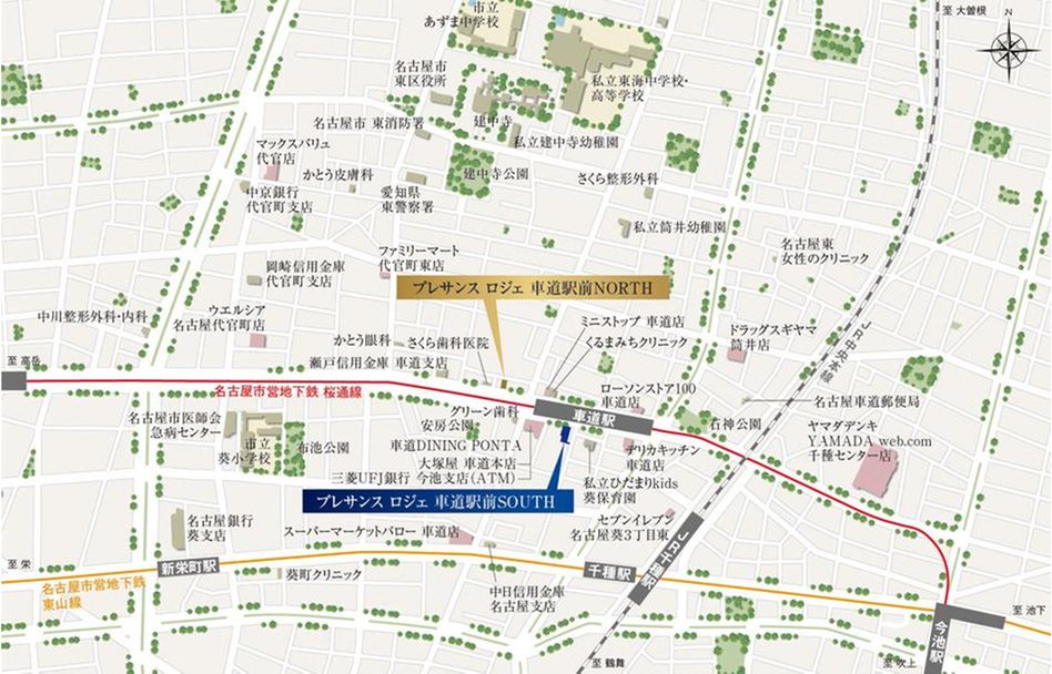 プレサンス ロジェ 車道駅前NORTH・SOUTHの現地案内図