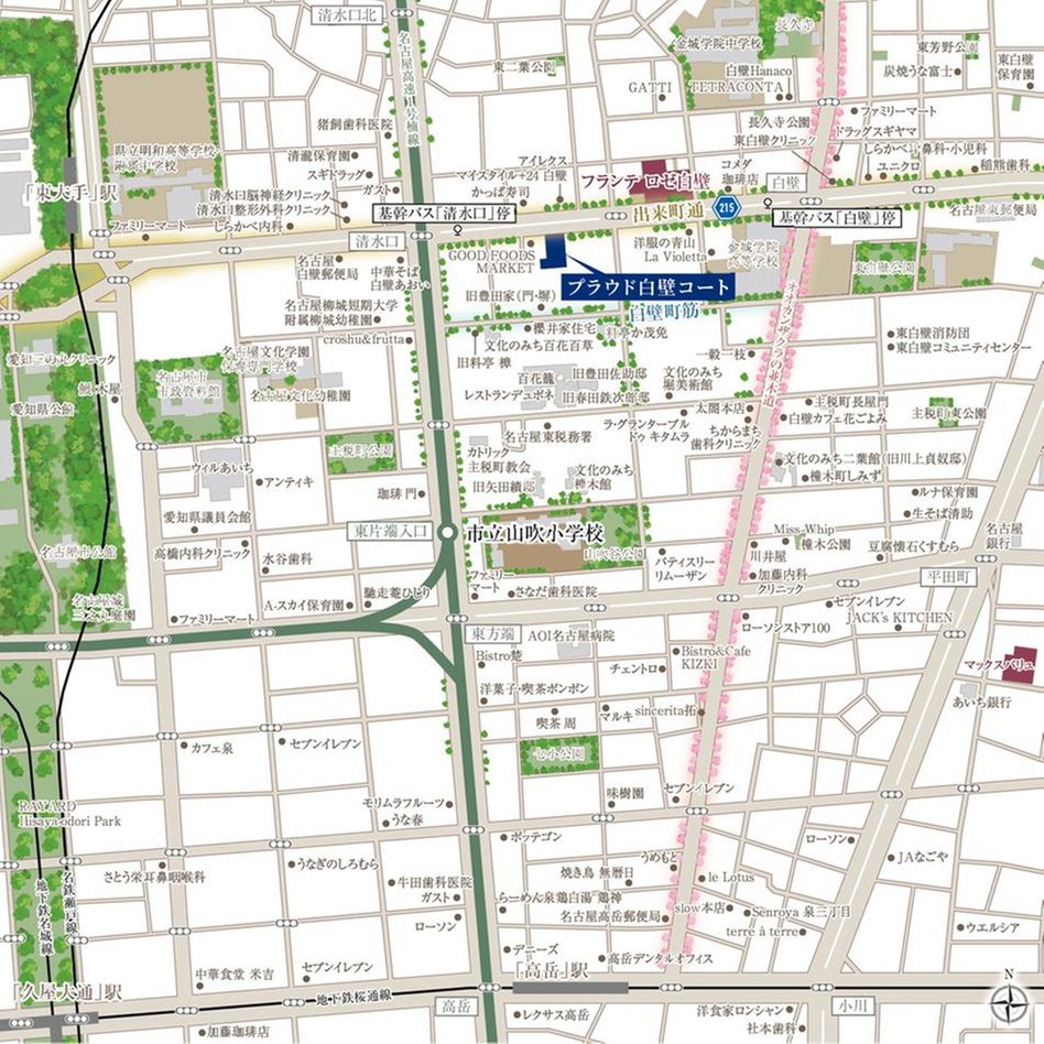 プラウド白壁コートの現地案内図