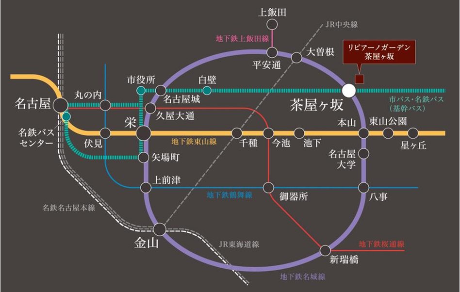 リピアーノガーデン茶屋ヶ坂の交通アクセス図