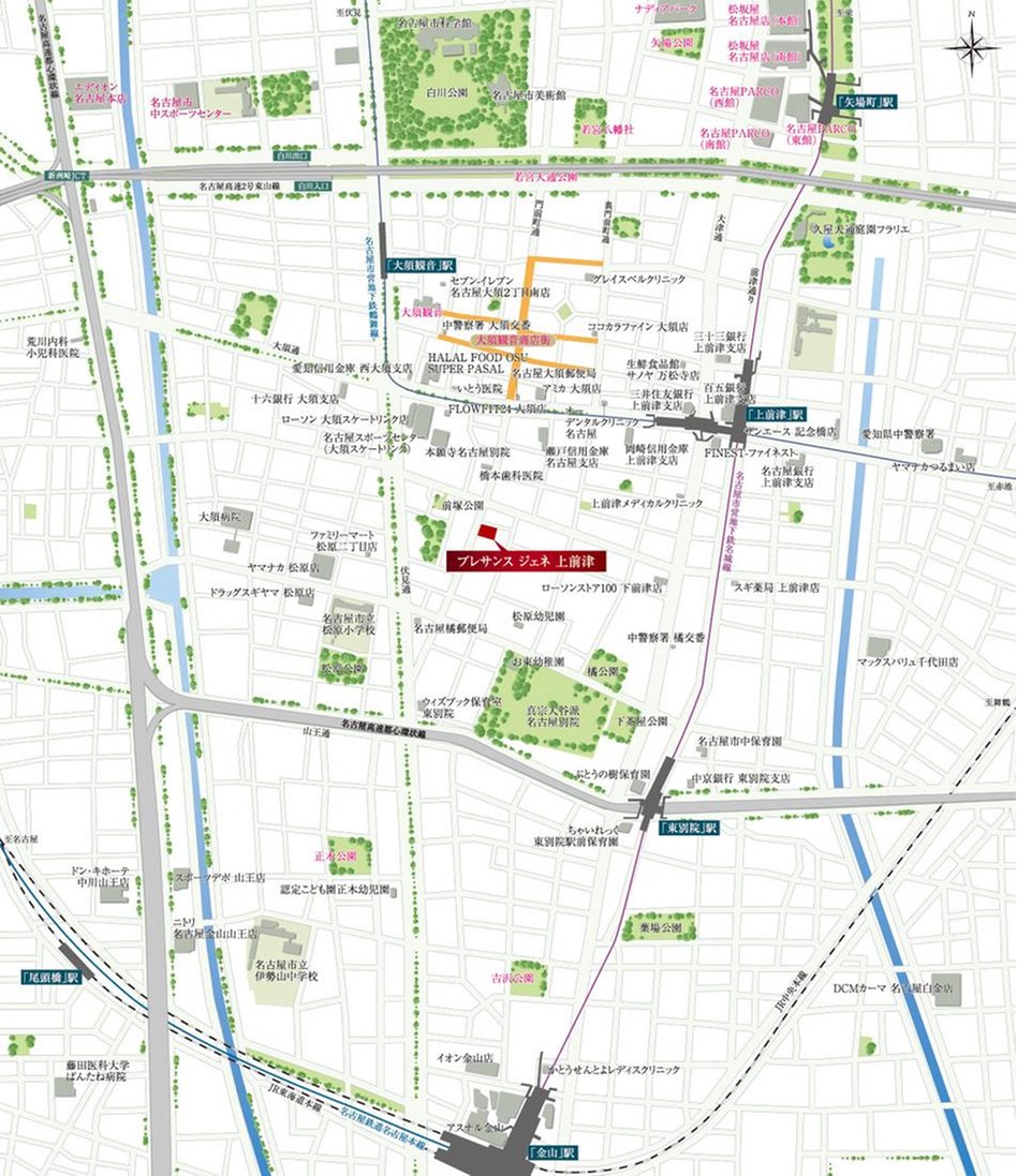 プレサンス ジェネ 上前津の現地案内図