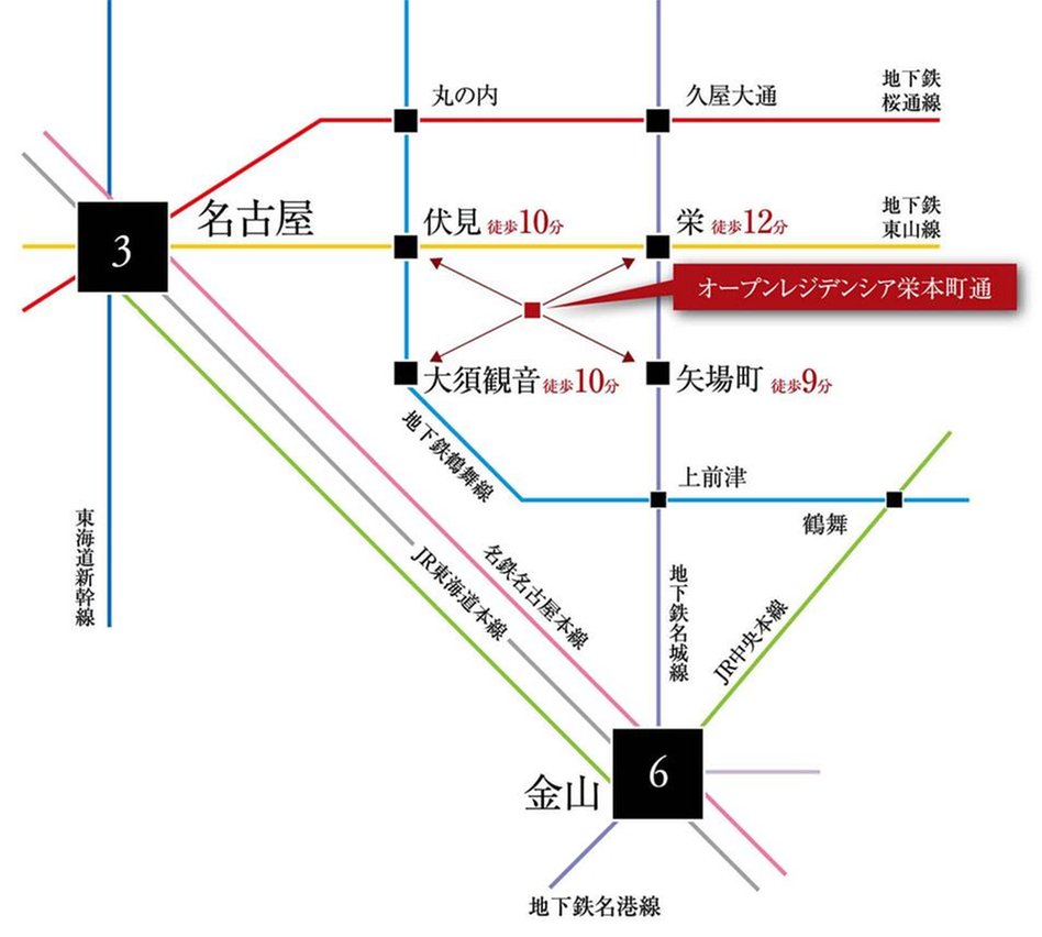 オープンレジデンシア栄本町通の交通アクセス図