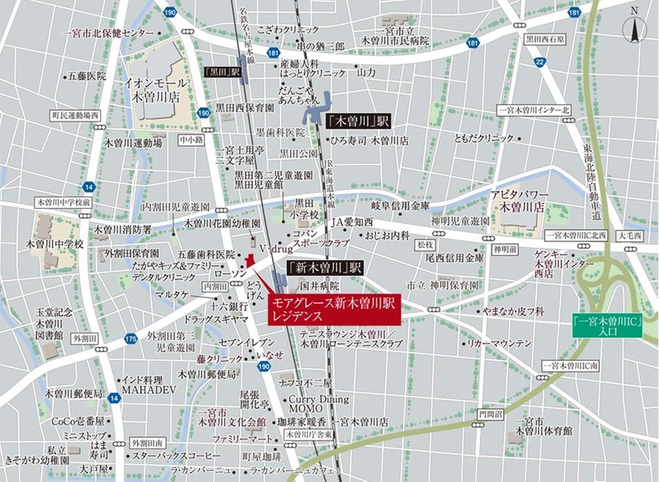 モアグレース新木曽川駅レジデンスの現地案内図