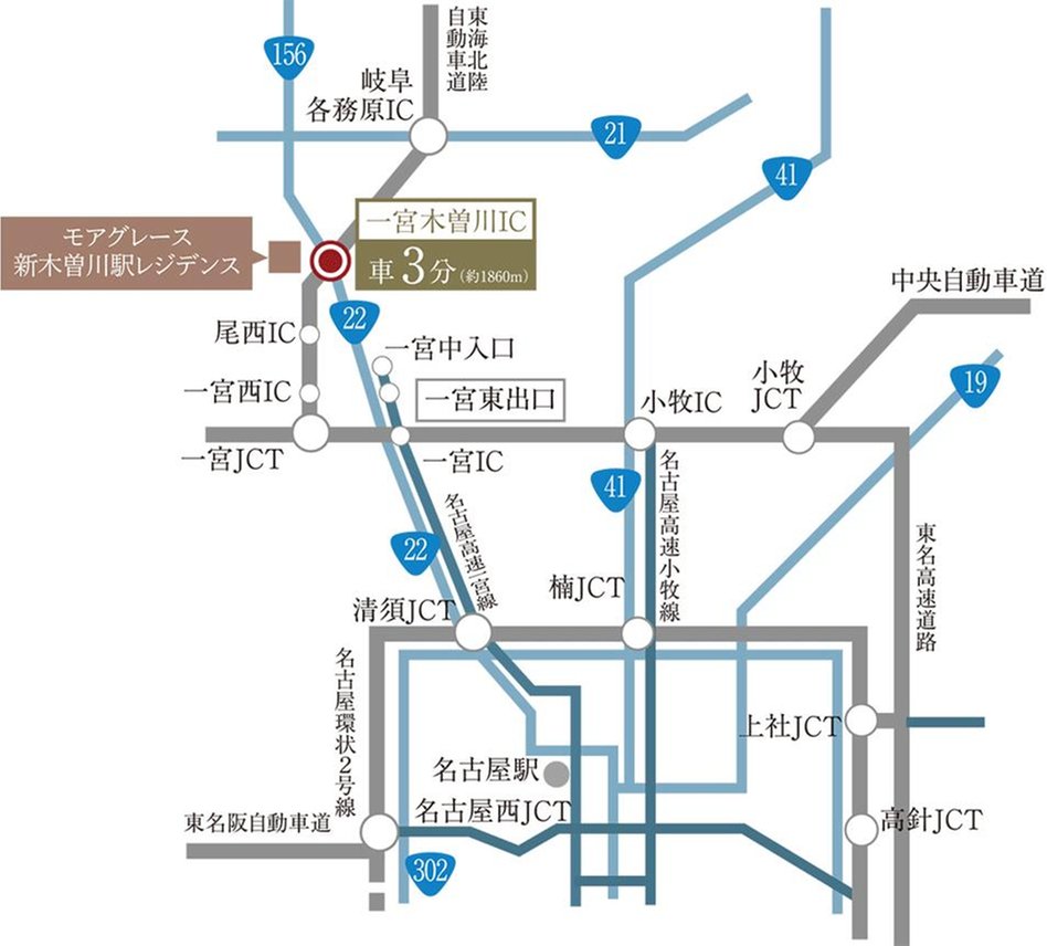 モアグレース新木曽川駅レジデンスの交通アクセス図