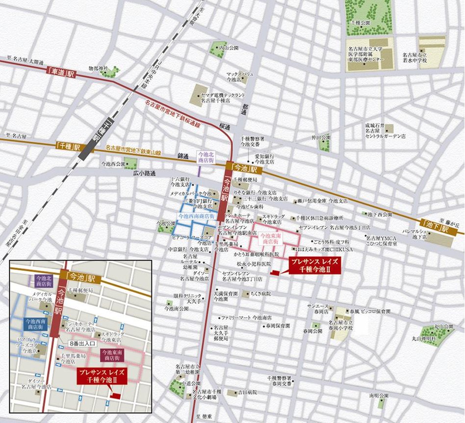 プレサンス レイズ 千種今池IIの現地案内図