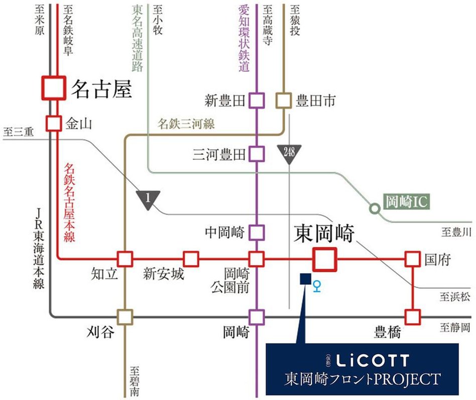 （仮称）リコット東岡崎フロントPROJECTの交通アクセス図