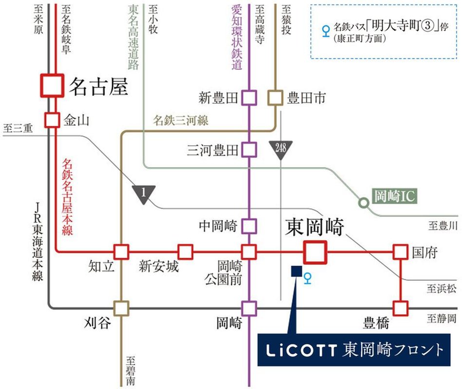 リコット東岡崎フロントの交通アクセス図