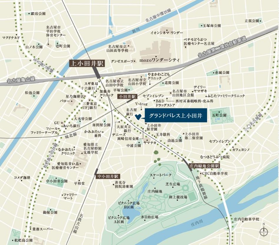 グランドパレス上小田井の現地案内図