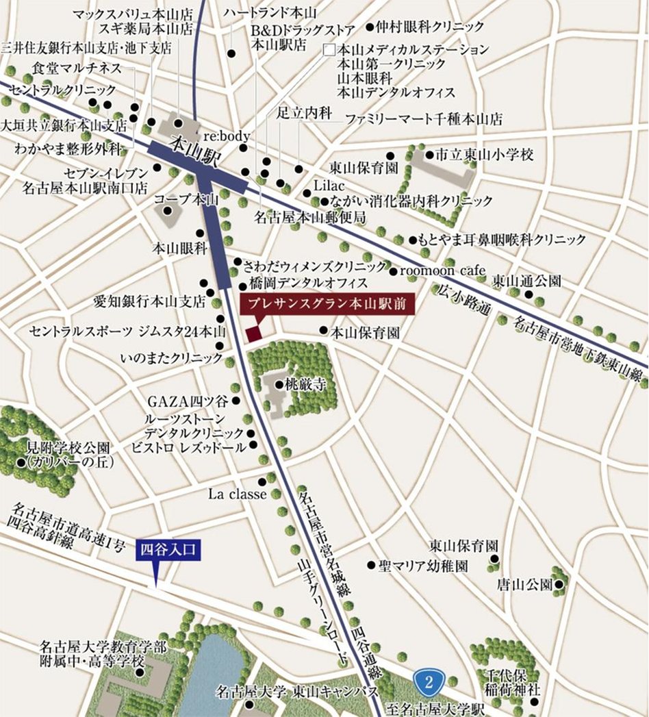 プレサンス グラン 本山駅前の現地案内図