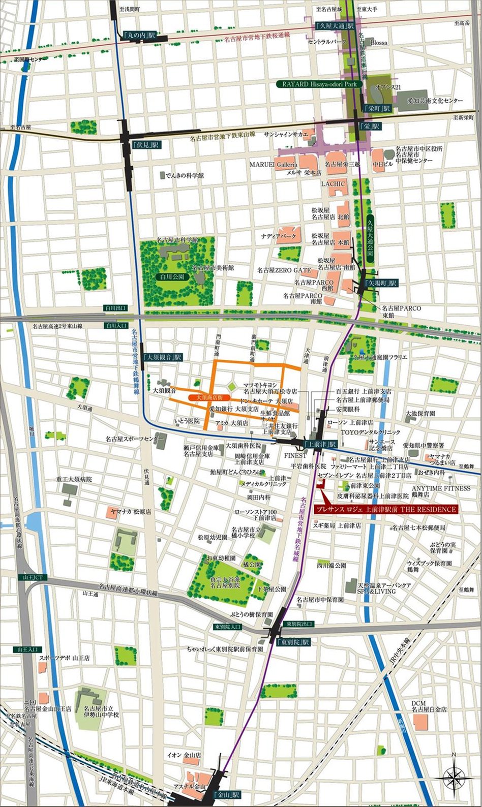 プレサンス ロジェ 上前津駅前 THE RESIDENCEの現地案内図