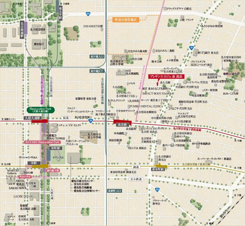 プレサンス ロジェ 泉 高岳の現地案内図