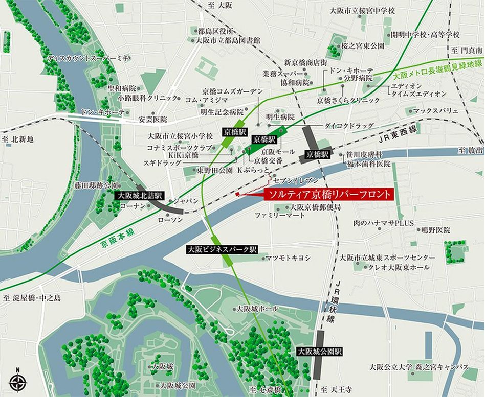 ソルティア京橋リバーフロントの現地案内図