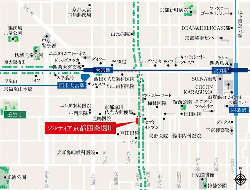 ソルティア京都四条堀川の現地案内図