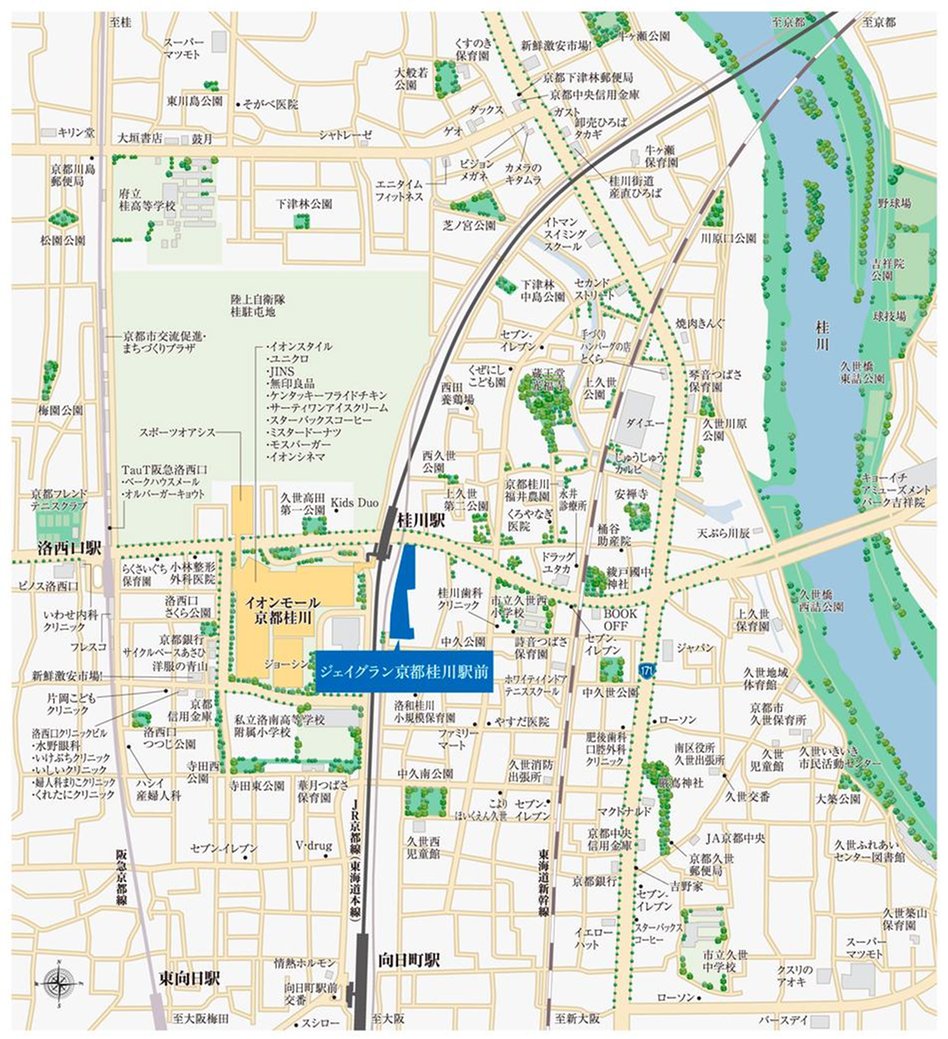 ジェイグラン京都桂川駅前(京都市史上初 JR駅徒歩1分 最大級プロジェクト)の現地案内図