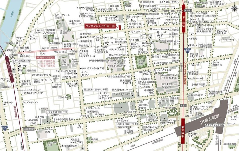 プレサンス レイズ 東三国の現地案内図