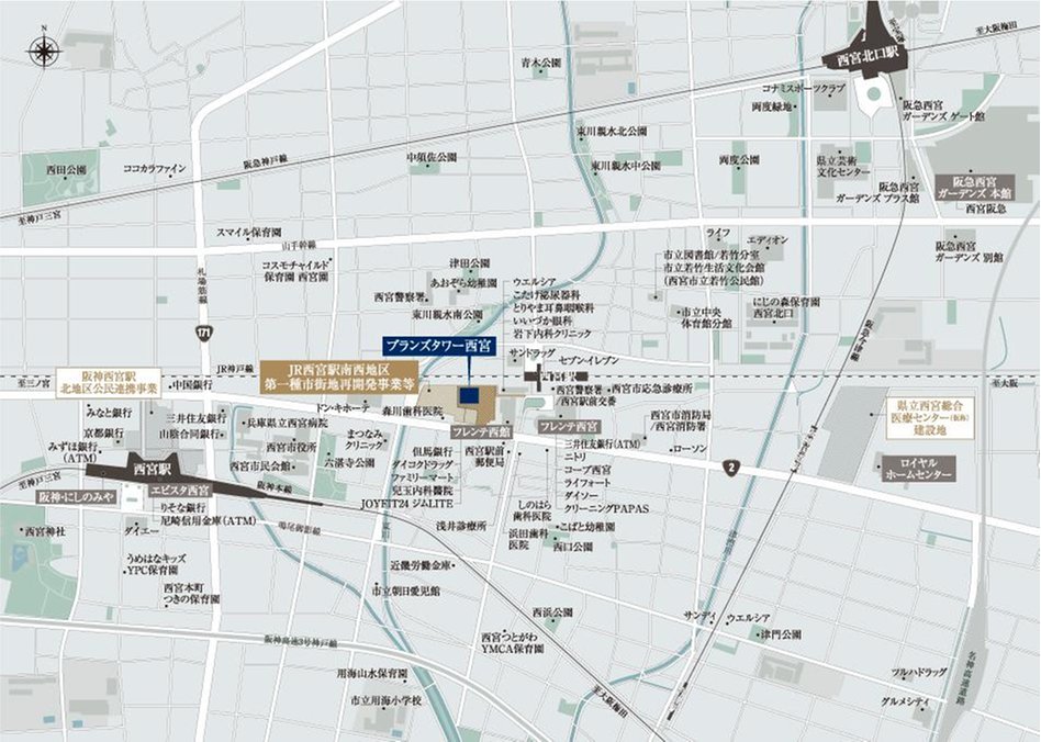 ブランズタワー西宮の現地案内図