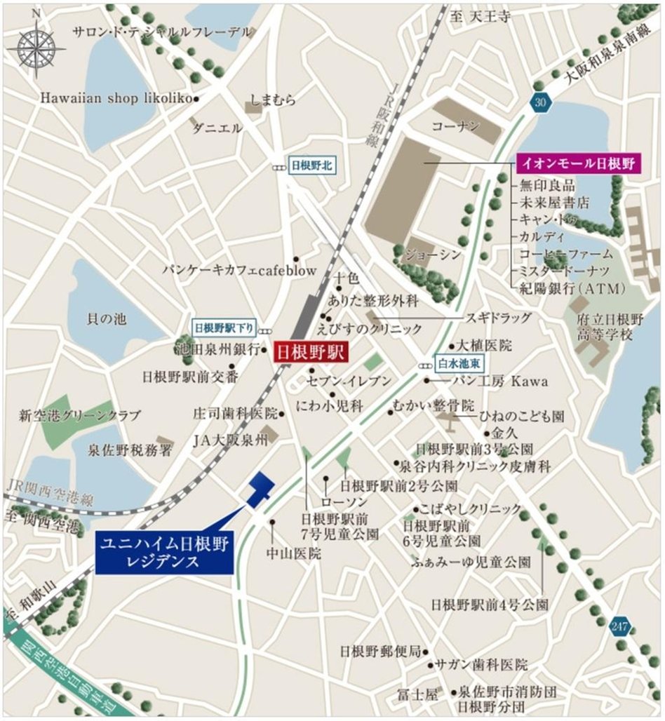 ユニハイム日根野レジデンスの現地案内図