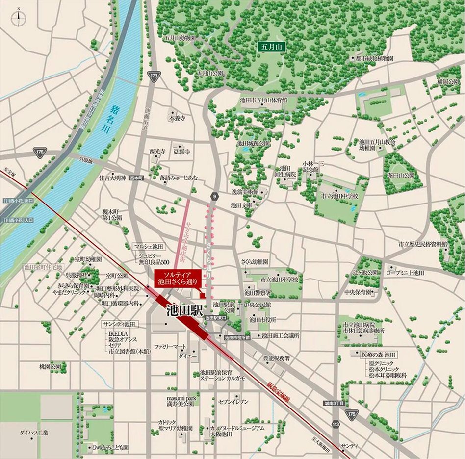 ソルティア池田さくら通りの現地案内図