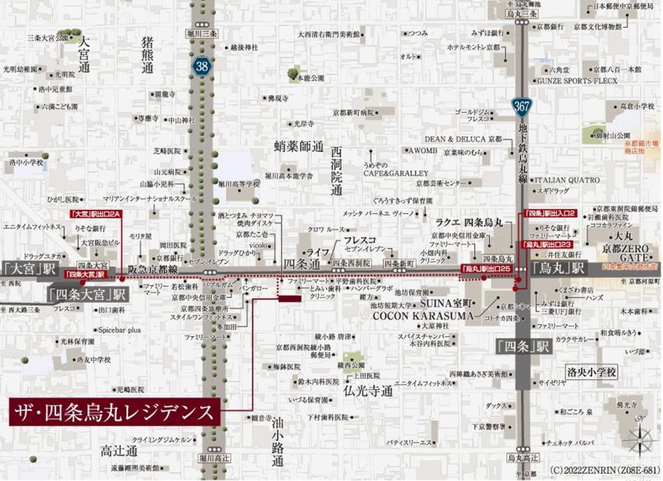 ザ・四条烏丸レジデンスの現地案内図