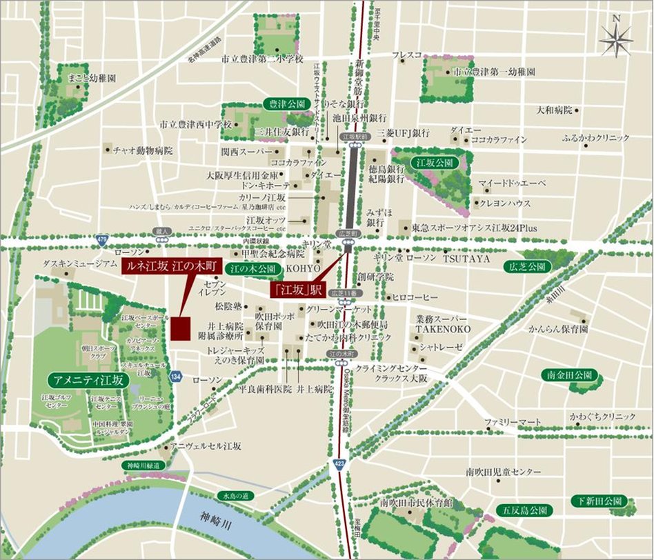 ルネ江坂 江の木町の現地案内図